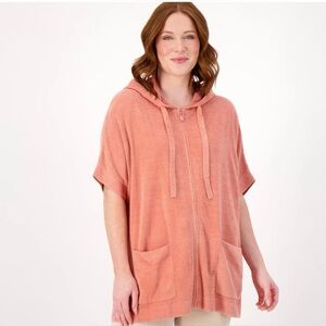 Barefoot Dreams CozyChic Ultra Lite Short Sleeve Front Zip Oversized Hoodie S/M